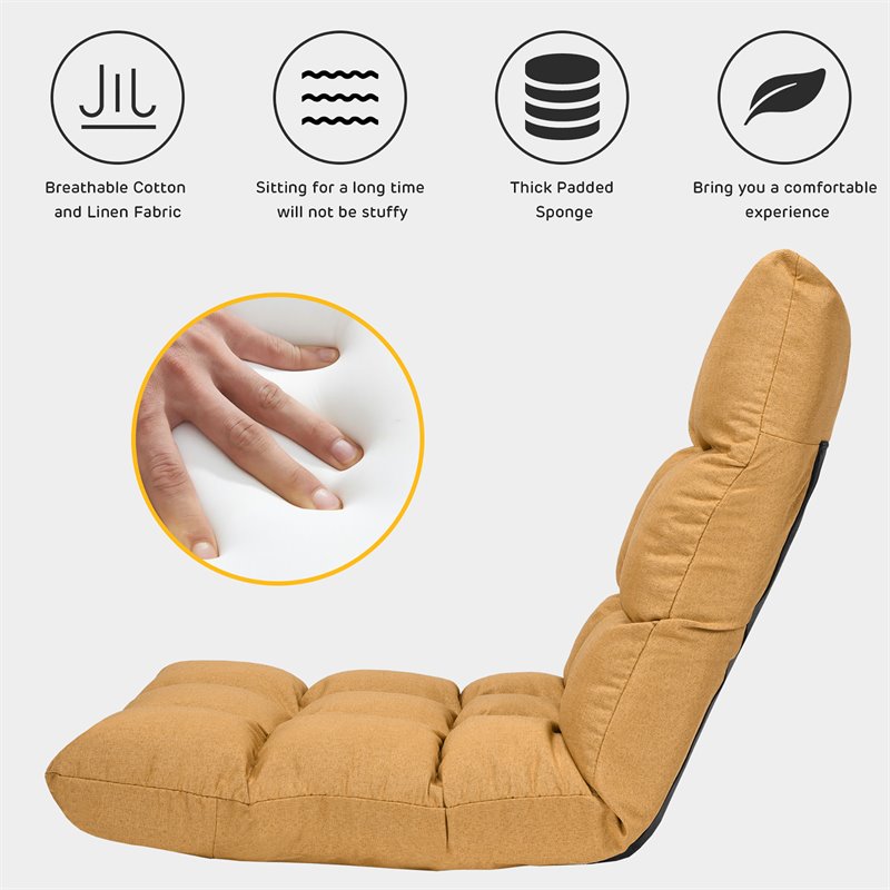Costway Cotton Adjustable 14-Position Floor Gaming Sofa Chair in Yellow