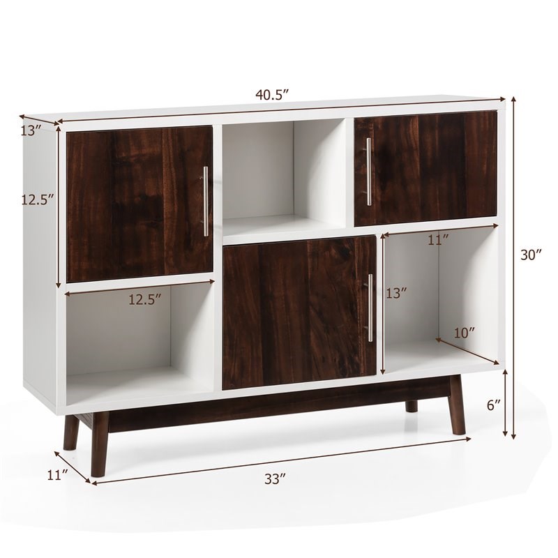 Costway Contemporary Pine Wood Side Board with Door & Shelf in White