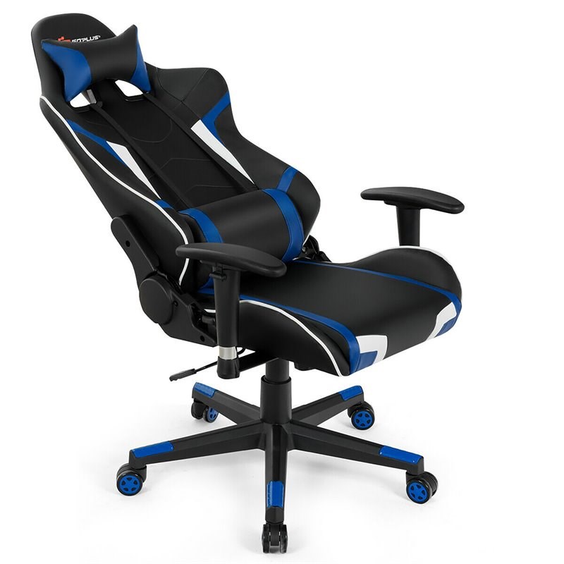Costway Faux Leather Swivel Massage Gaming Chair with Lumbar Support in Blue