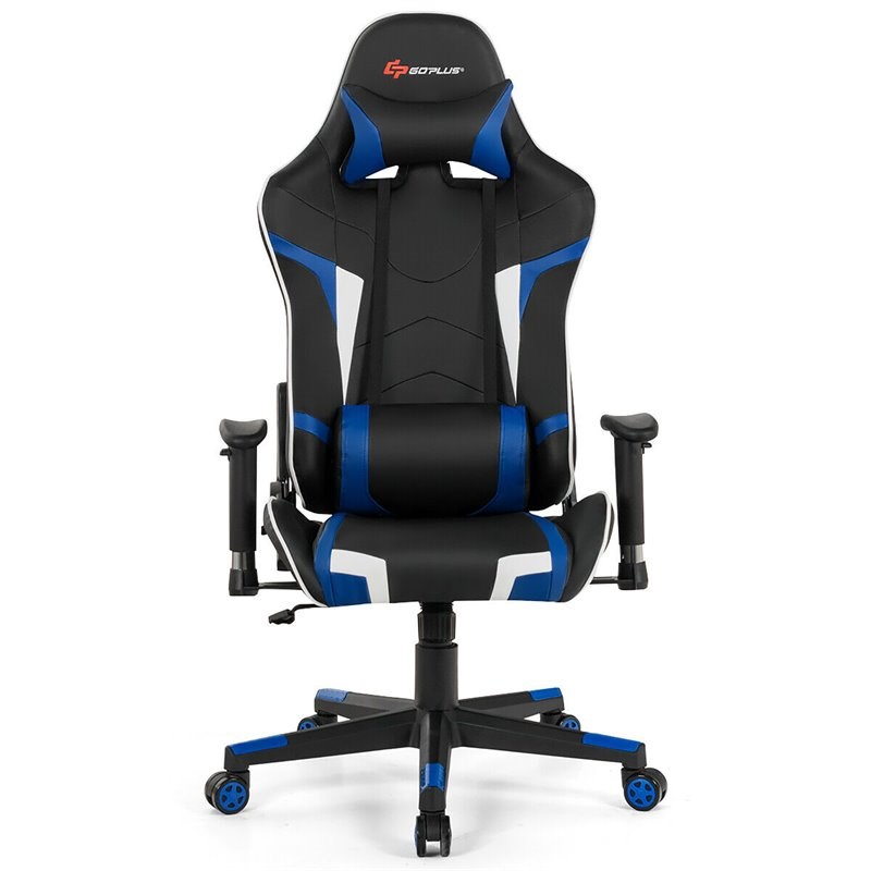 Costway Faux Leather Swivel Massage Gaming Chair with Lumbar Support in Blue