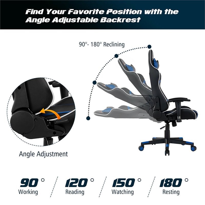 Costway Faux Leather Swivel Massage Gaming Chair with Lumbar Support in Blue