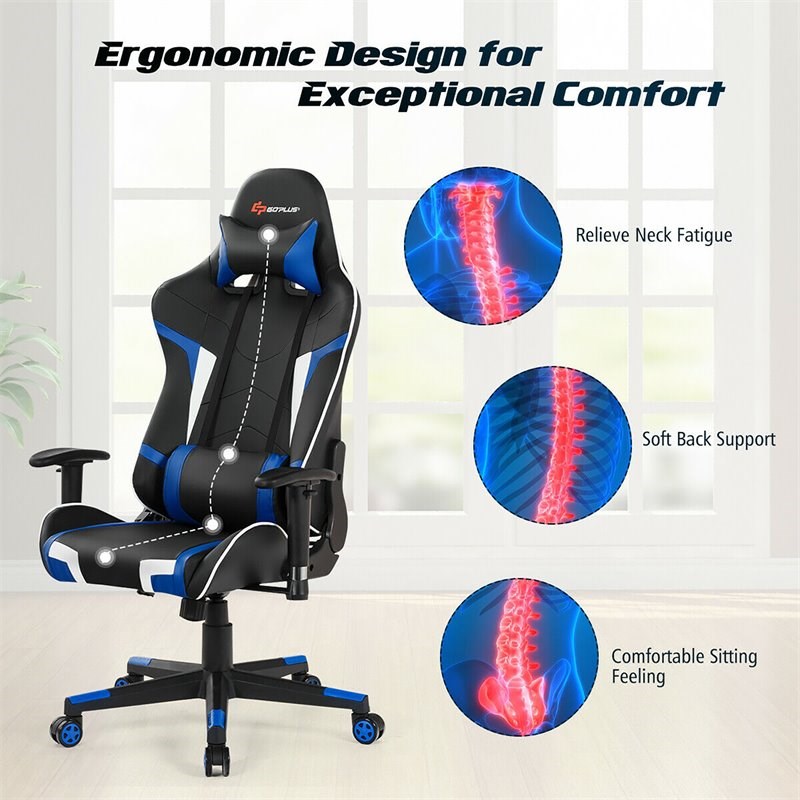 Costway Faux Leather Swivel Massage Gaming Chair with Lumbar Support in Blue