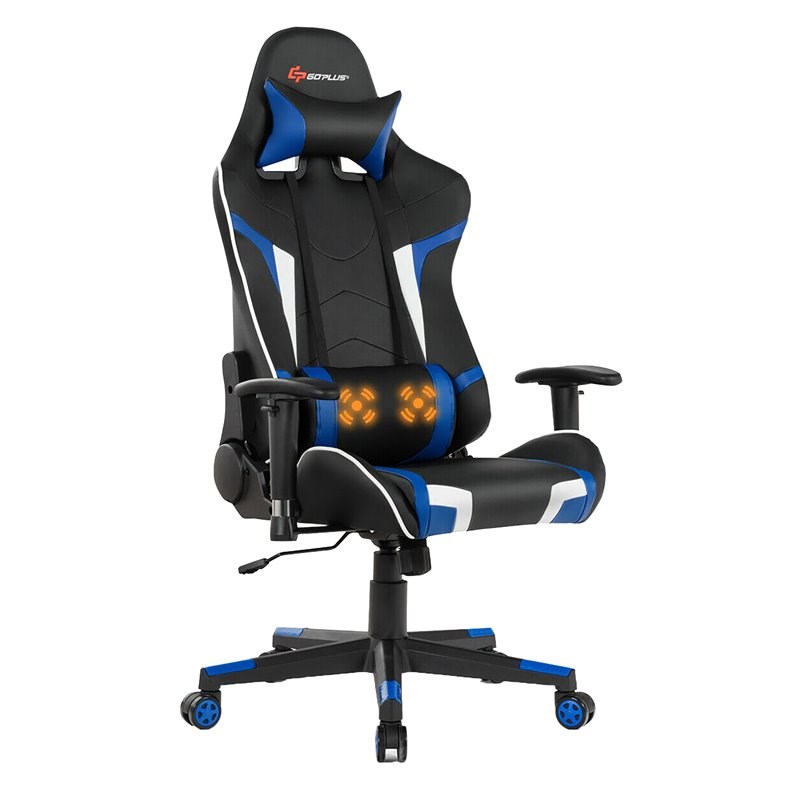 Costway Faux Leather Swivel Massage Gaming Chair with Lumbar Support in Blue