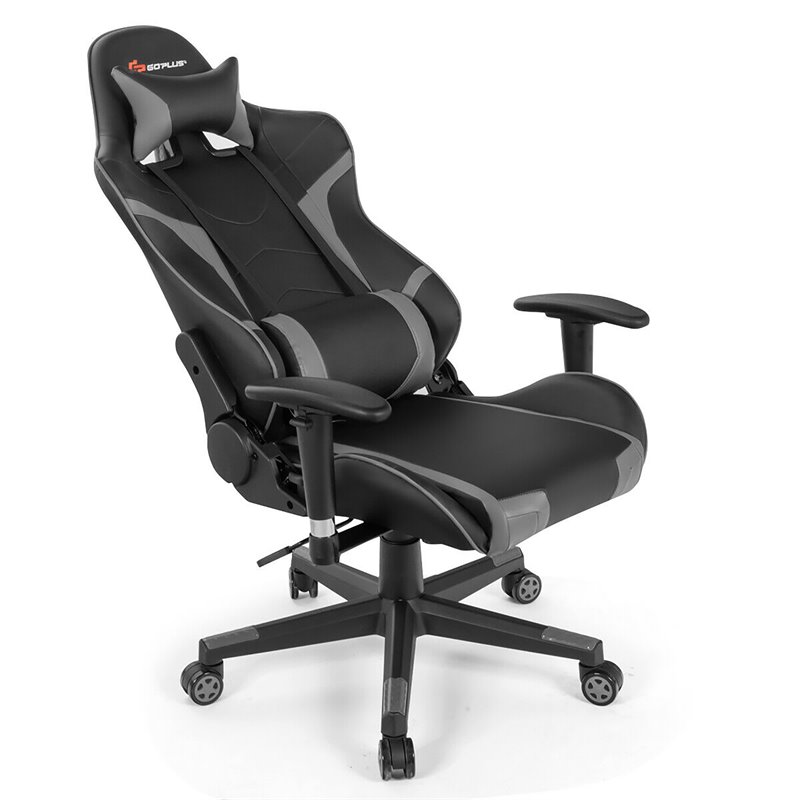 Costway Faux Leather Swivel Massage Gaming Chair with Lumbar Support in Gray