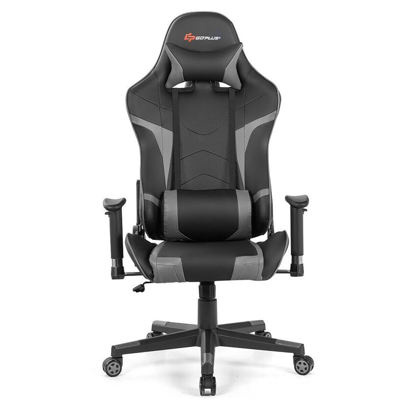 Costway Faux Leather Swivel Massage Gaming Chair with Lumbar Support in Gray