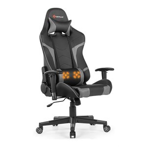 Costway Faux Leather Swivel Massage Gaming Chair with Lumbar Support in Gray