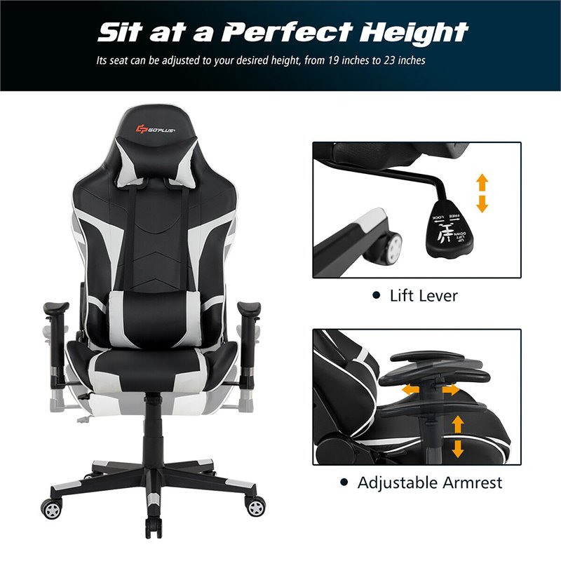 Costway Faux Leather Swivel Massage Gaming Chair with Lumbar Support in White