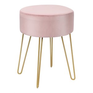 Costway 18'' Round Velvet Ottoman/Footrest Stool/Dressing Chair in Pink