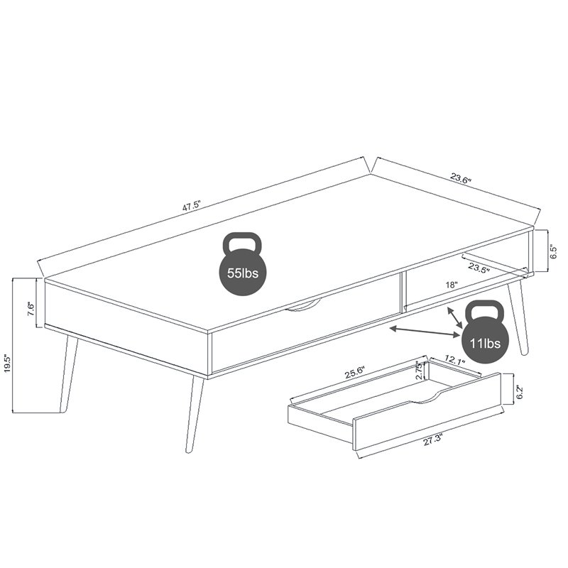 Costway Engineered Wood Coffee Table with Drawer and Storage Shelf in Oak
