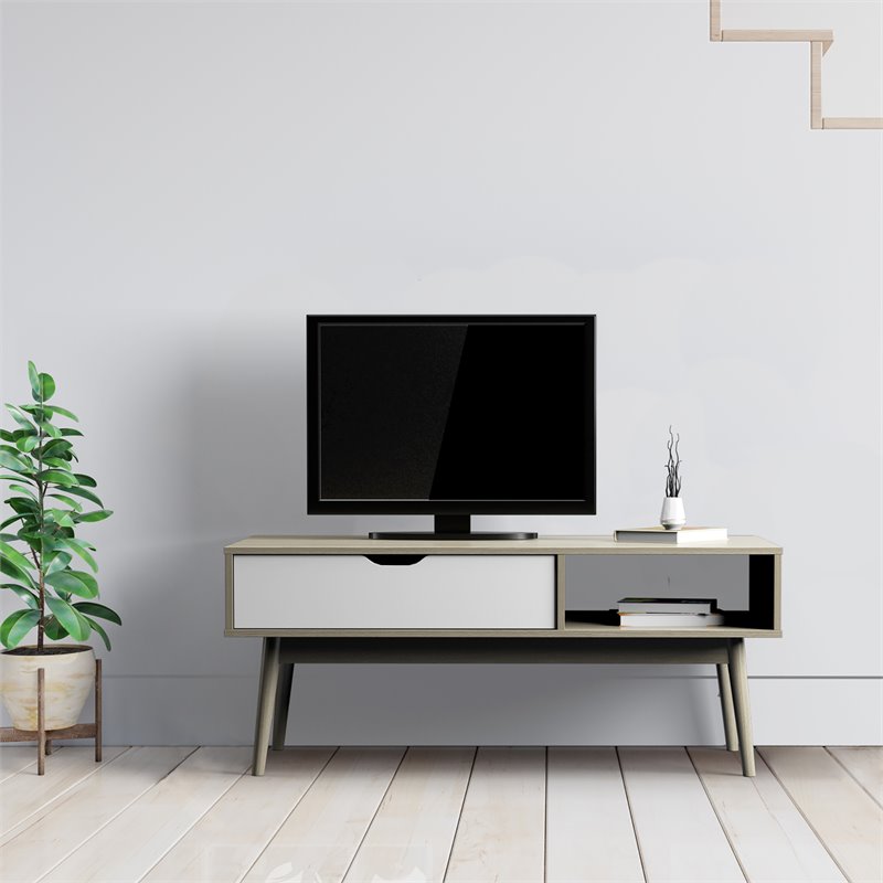 Costway Engineered Wood Coffee Table with Drawer and Storage Shelf in Oak