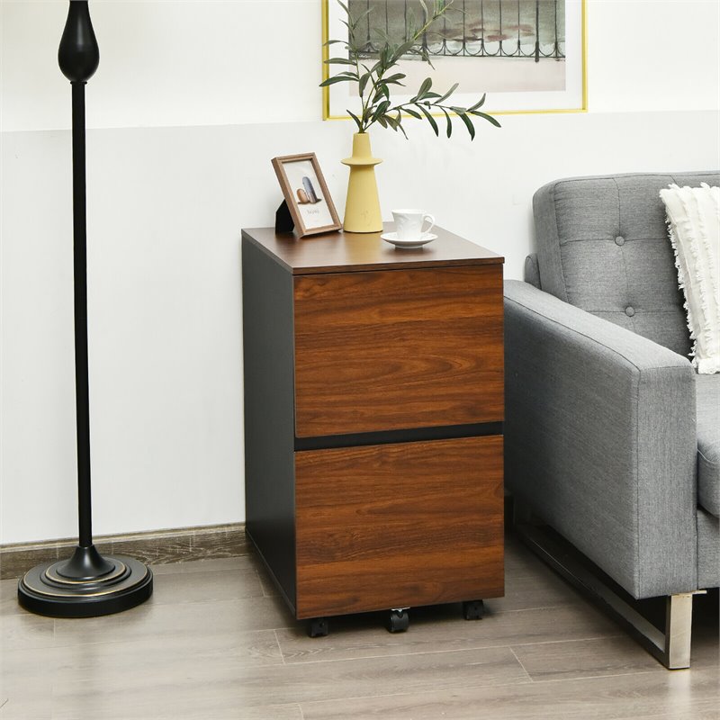 Costway 2-drawer P2 Engineered Wood Rolling Mobile Filing Cabinet in Brown