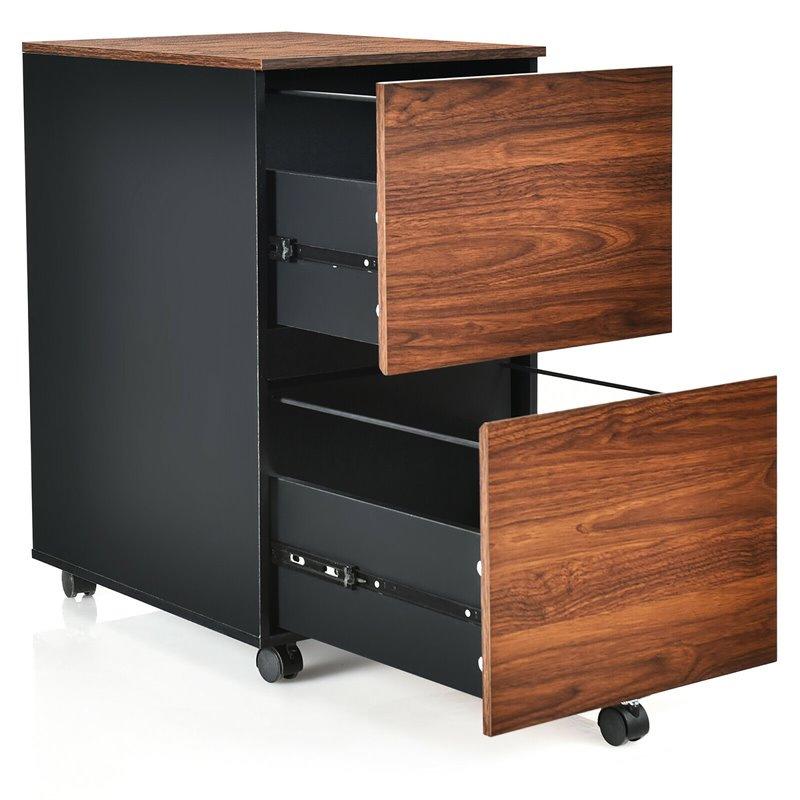 Costway 2-drawer P2 Engineered Wood Rolling Mobile Filing Cabinet in Brown