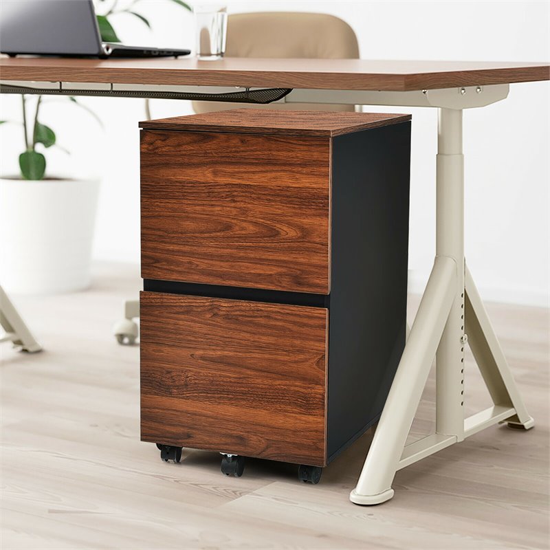 Costway 2-drawer P2 Engineered Wood Rolling Mobile Filing Cabinet in Brown