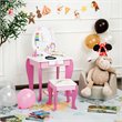 Costway Wooden Kids Vanity Makeup Dressing Table Chair Set in White/Pink