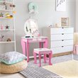 Costway Wooden Kids Vanity Makeup Dressing Table Chair Set in White/Pink