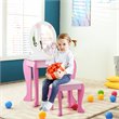 Costway Wooden Kids Vanity Makeup Dressing Table Chair Set in White/Pink