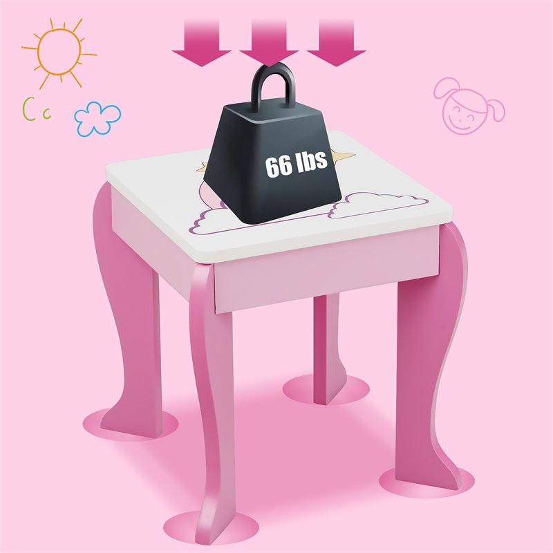 Costway Wooden Kids Vanity Makeup Dressing Table Chair Set in White/Pink