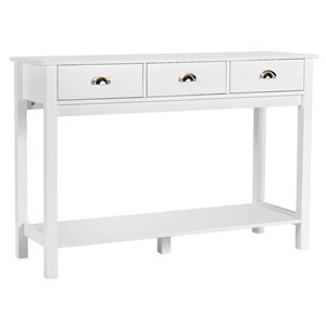 Costway Entryway Sofa Side Console Table with 3 Drawers Bottom Shelf in White
