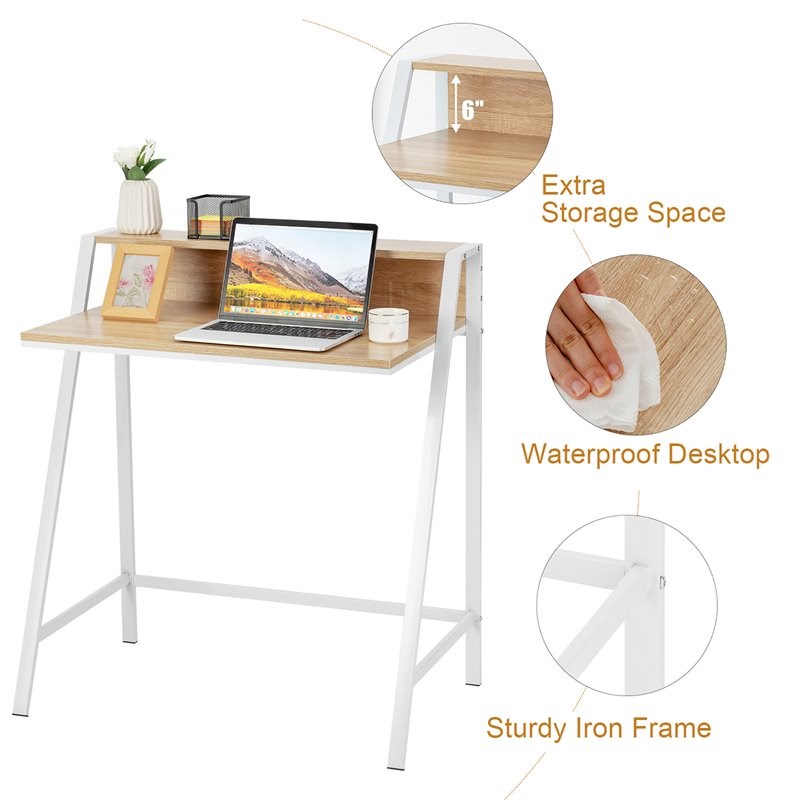 Costway 2-tier Contemporary Engineered Wood Computer Desk in Natural