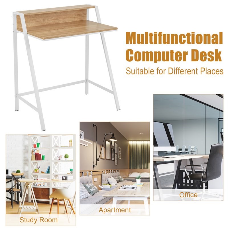 Costway 2-tier Contemporary Engineered Wood Computer Desk in Natural