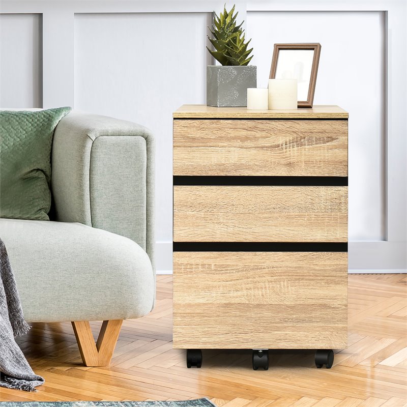 Costway 3-drawer P2 Engineered Wood Vertical Mobile Filling Cabinet in Natural