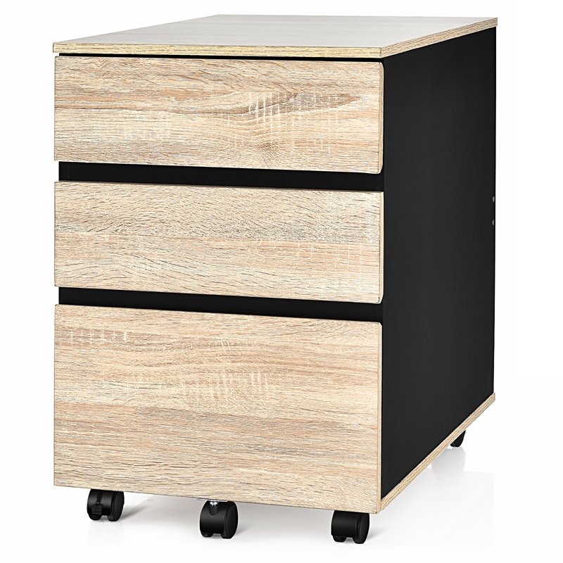 Costway 3-drawer P2 Engineered Wood Vertical Mobile Filling Cabinet in Natural