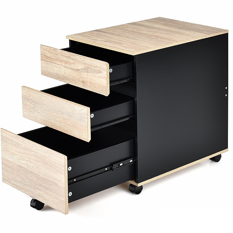 Costway 3-drawer P2 Engineered Wood Vertical Mobile Filling Cabinet in Natural