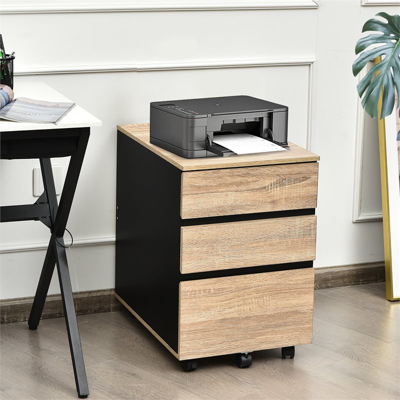 Costway 3-drawer P2 Engineered Wood Vertical Mobile Filling Cabinet in Natural