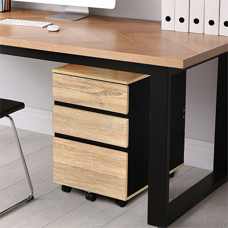 Costway 3-drawer P2 Engineered Wood Vertical Mobile Filling Cabinet in Natural
