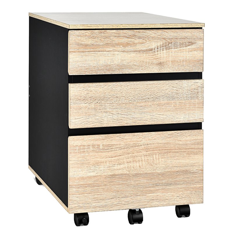 Costway 3-drawer P2 Engineered Wood Vertical Mobile Filling Cabinet in Natural