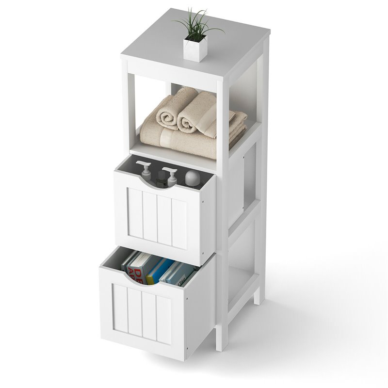 Costway Floor Cabinet Multifunction Bathroom Storage Organizer Rack in White