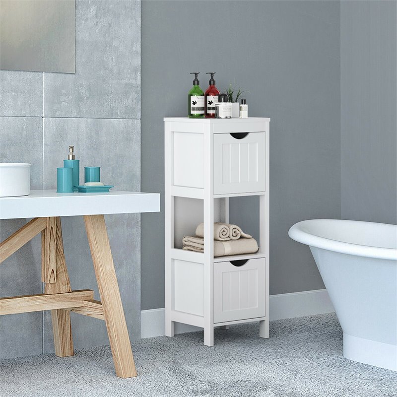 Costway Floor Cabinet Multifunction Bathroom Storage Organizer Rack in White