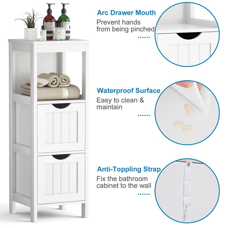 Costway Floor Cabinet Multifunction Bathroom Storage Organizer Rack in White