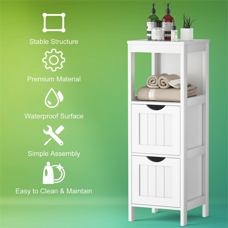 Costway Floor Cabinet Multifunction Bathroom Storage Organizer Rack in White