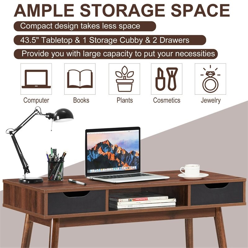 Costway Contemporary Engineered Wood Computer Desk with Drawers in Walnut