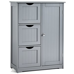 Costway Bathroom Floor Side Storage Cabinet with 3 Drawers & 1 Cupboard in Gray