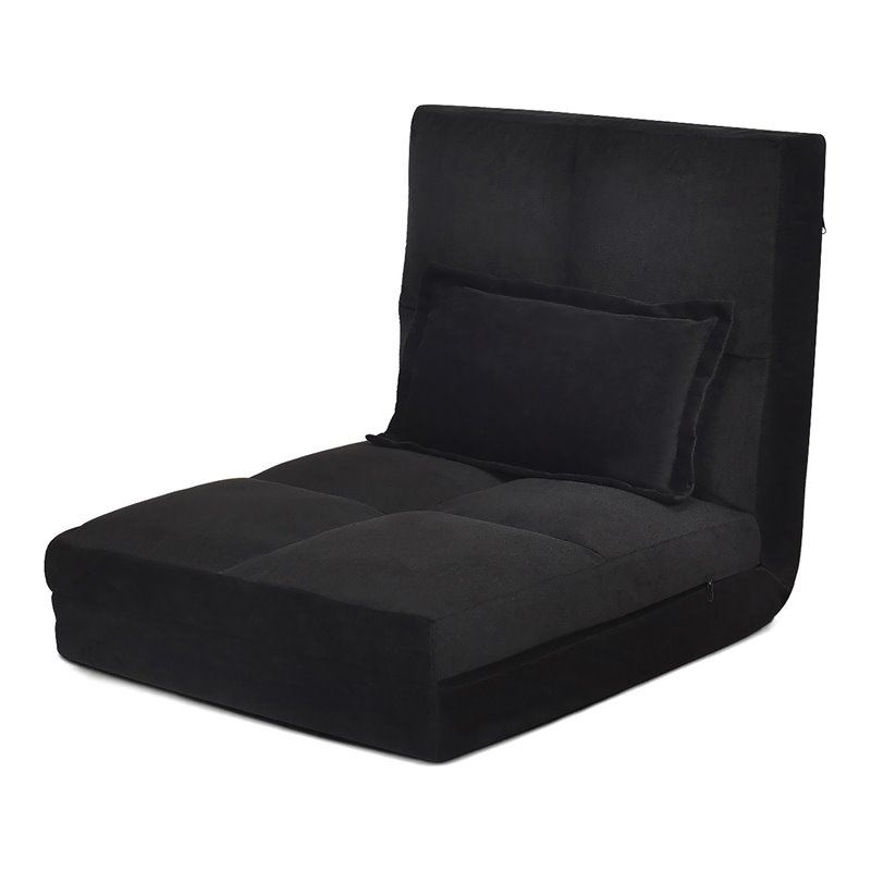Costway Sponge and Fabric Adjustable 6-positon Floor Folding Lounger in Black