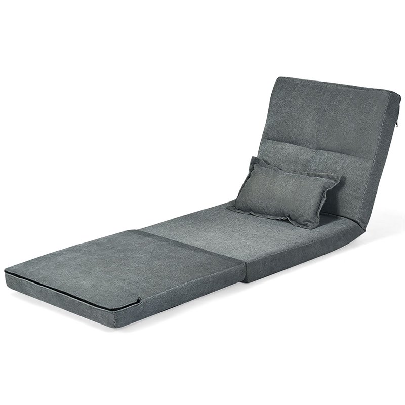 Costway Sponge and Fabric Adjustable 6-positon Floor Folding Lounger in Gray