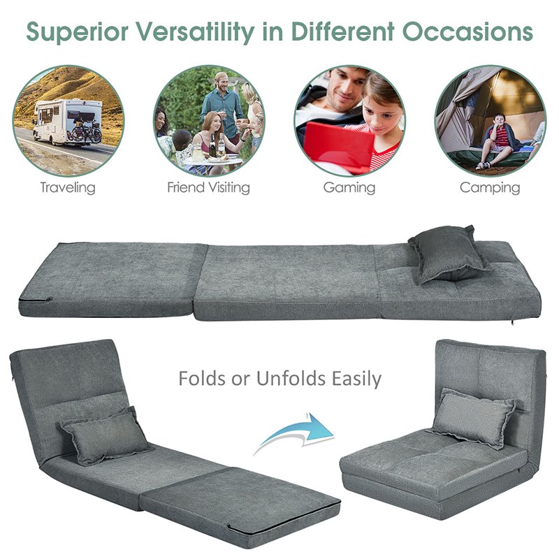 Costway Sponge and Fabric Adjustable 6-positon Floor Folding Lounger in Gray