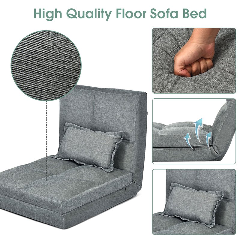 Costway Sponge and Fabric Adjustable 6-positon Floor Folding Lounger in Gray
