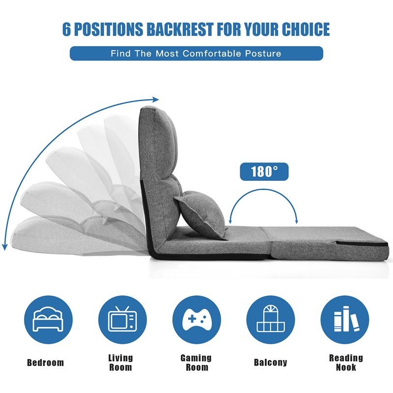 Costway Sponge and Fabric Adjustable 6-positon Floor Folding Lounger in Gray