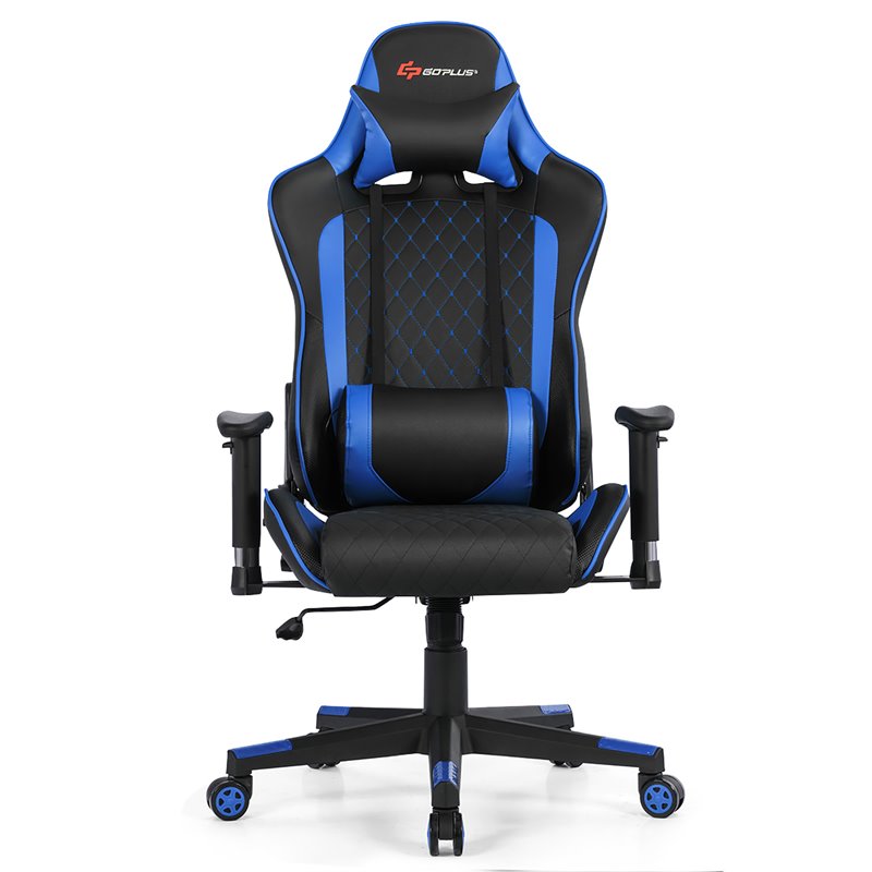Costway Faux Leather Massage Gaming Chair with Lumbar Support & Headrest in Blue