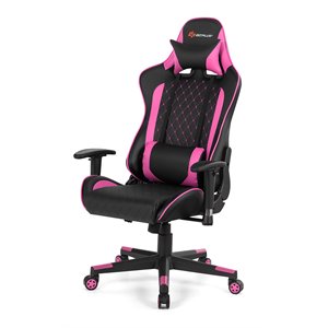 Costway Faux Leather Massage Gaming Chair with Lumbar Support & Headrest in Pink