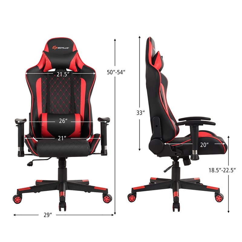 Costway Faux Leather Massage Gaming Chair with Lumbar Support & Headrest in Red