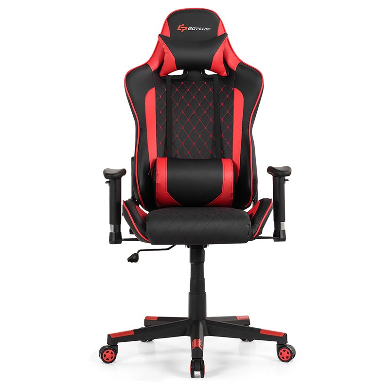 Costway Faux Leather Massage Gaming Chair with Lumbar Support & Headrest in Red