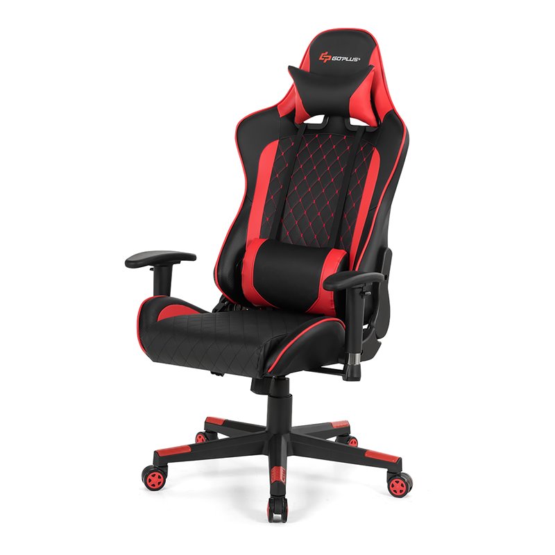 Costway Faux Leather Massage Gaming Chair with Lumbar Support & Headrest in Red