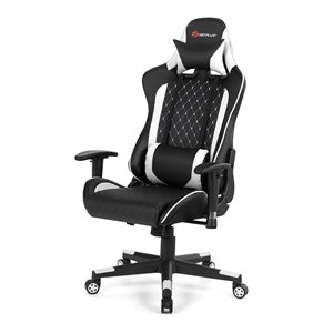 Costway Faux Leather Massage Gaming Chair w/ Lumbar Support & Headrest in White