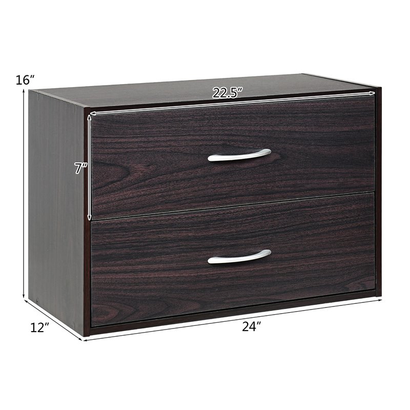 Costway 2-Drawer Stackable Organizer Storage Cabinet Dresser Chest in Espresso