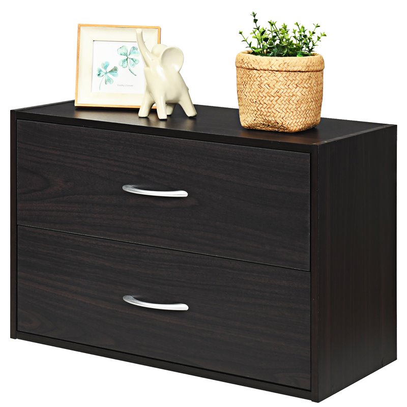 Costway 2-Drawer Stackable Organizer Storage Cabinet Dresser Chest in Espresso