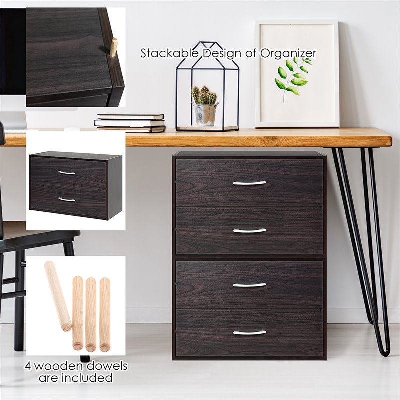 Costway 2-Drawer Stackable Organizer Storage Cabinet Dresser Chest in Espresso